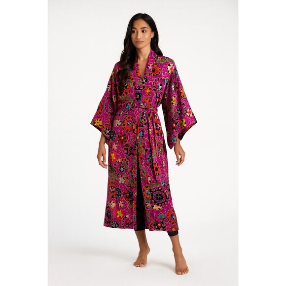 Natori Kaftan Kimono Robe | Multicolor Floral Print Lounge Wear | Size Small - Picture 1 of 5